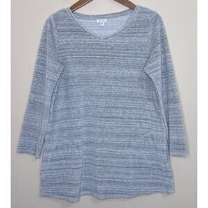 Pure Jill Velour Top Women's Small Gray Long Sleeve Pockets Casual Soft Shirt